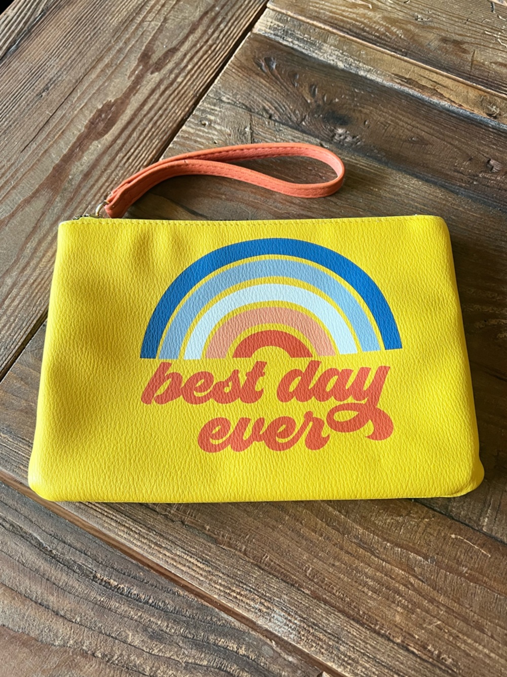 Betsy Johnson Best Day Ever Yellow Rainbow Zip Pouch 🌈